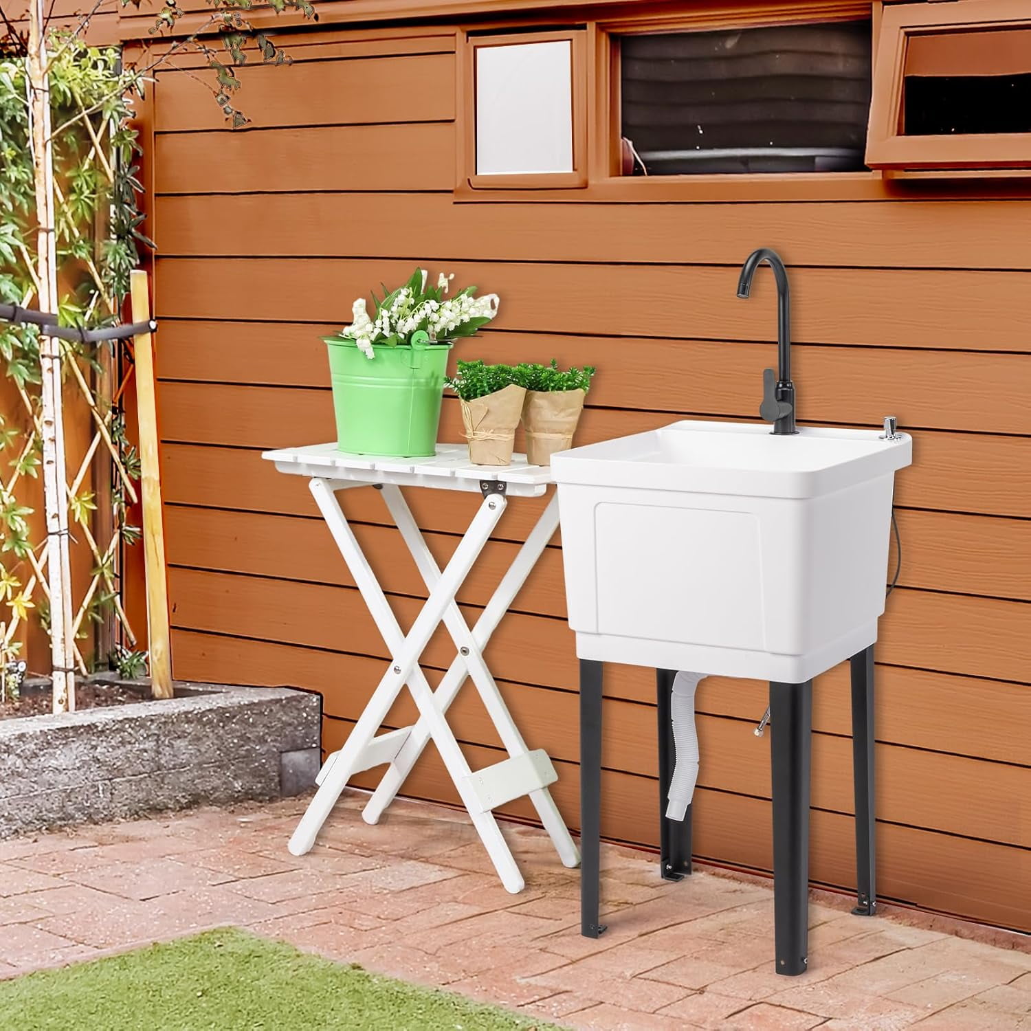 Ktaxon Freestanding Utility Sink Laundry Tub, with Stainless Steel Faucet, for Washing Room