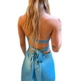 thumbnail image 3 of VISgogo Vestido de cuello halter para mujer, plisado en el pecho, sin espalda, color sólido, sin mangas, con recorte en la cintura VISgogo moda, 3 of 9