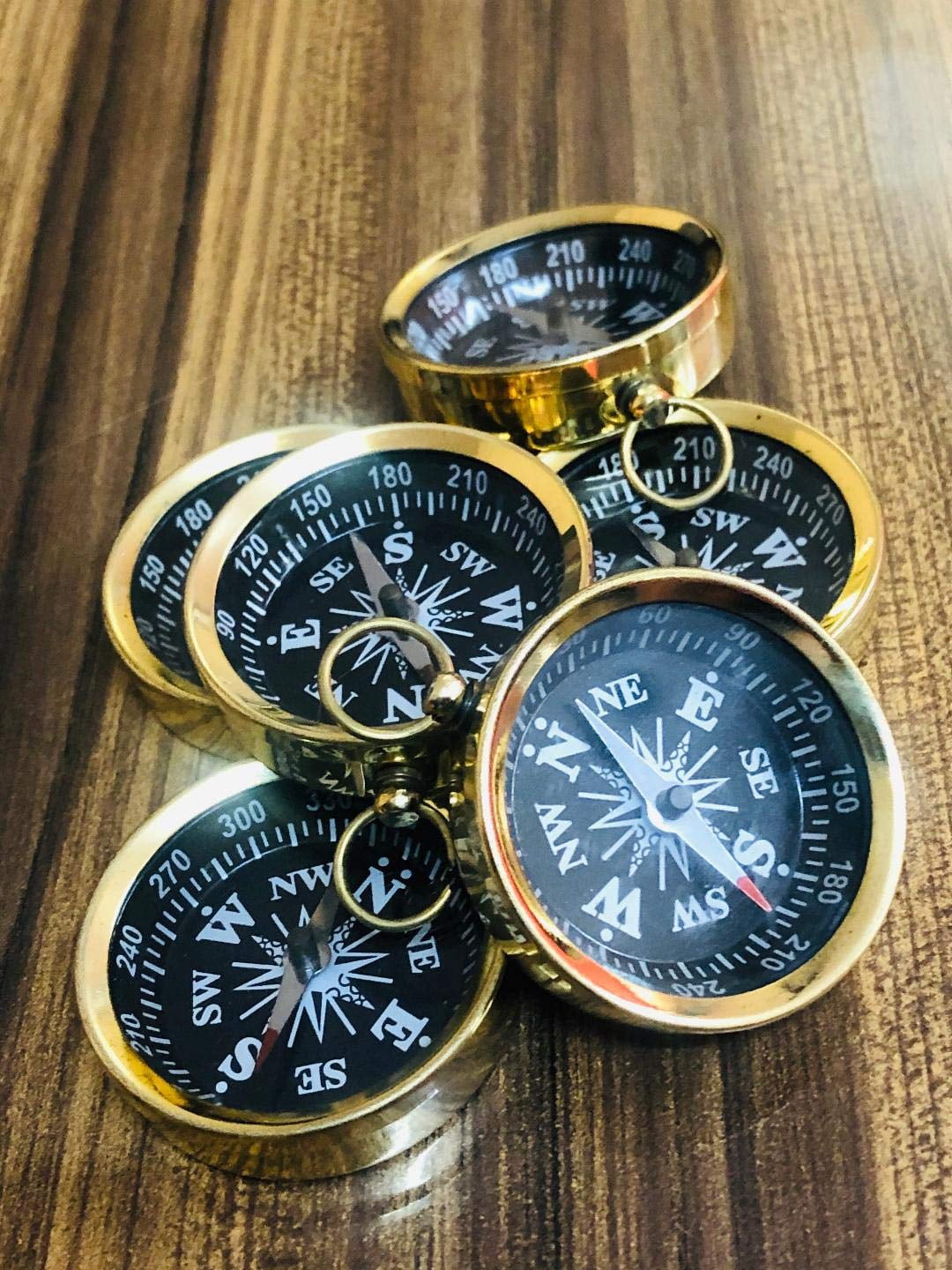 Small Set of 6 Brass Compass, in Navigation and Surveying. Used in Finding The Direction on The Surface