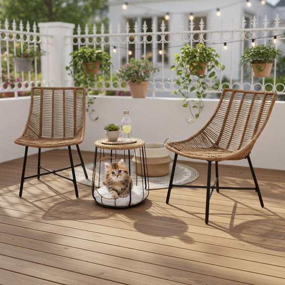 Topcobe 3 Piece Outdoor Furniture Set with Pet House for Patio Yard, Outdoor Patio Furniture for Garden Backyard Pool Deck-Brown