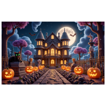 Halloween Theme Haunted House Design Spooky Black Cat Jack O Lantern Banner for Halloween Party Decoration Outdoor Indoor