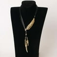 thumbnail image 6 of Jiaroswwei Bohemian Women Rhinestone Feather Pendant Faux Leather Rope Necklace Jewelry, 6 of 8
