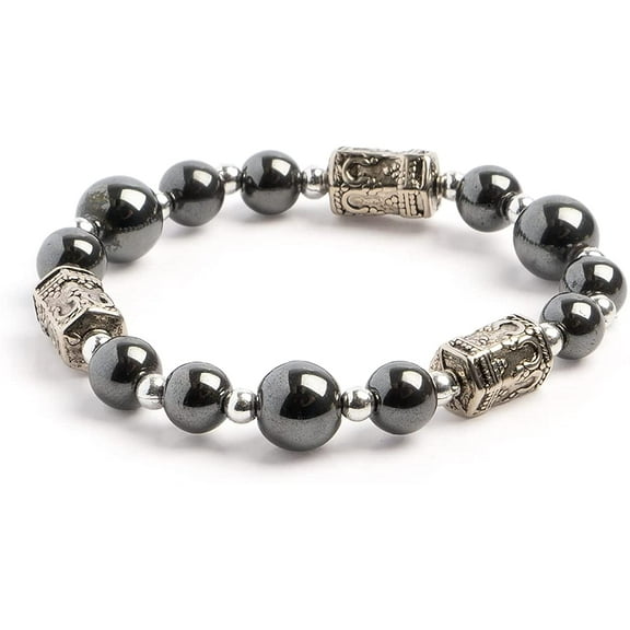 Semi-Precious Black Gemstone Bracelet, Stretch Bracelets Natural Hematite #74