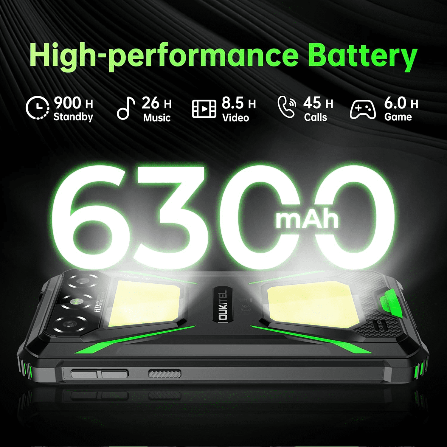 OUKITEL G5 Rugged Smartphone Unlocked - 16GB+64GB (1TB TF) Rugged Android Phone with Camping Light, 6300mAh Battery, 6.0" HD Screen Cell Phone, 13MP Main Camera, Face ID/GPS, Supports T-Mobile, Black
