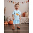 thumbnail image 5 of RUINIXCW Kids Toddler Baby Boy Halloween Outfit Little Baby Boy Summer Fall Clothes Pumpkin Embroidery Striped Short Sleeves T-Shirt and Shorts Set, 5 of 9