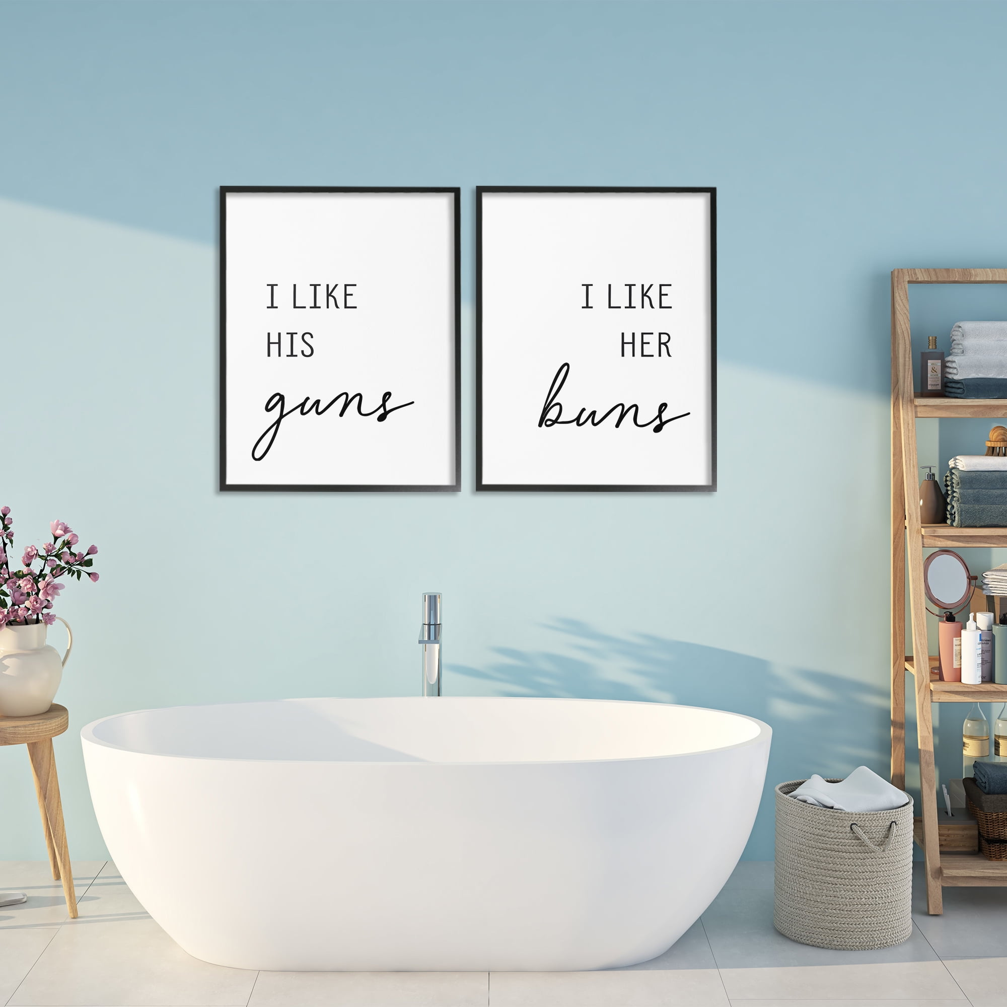 Like His Guns & Her Buns 2 Piece Black Framed Giclee Art Set, design by Lettered and Lined