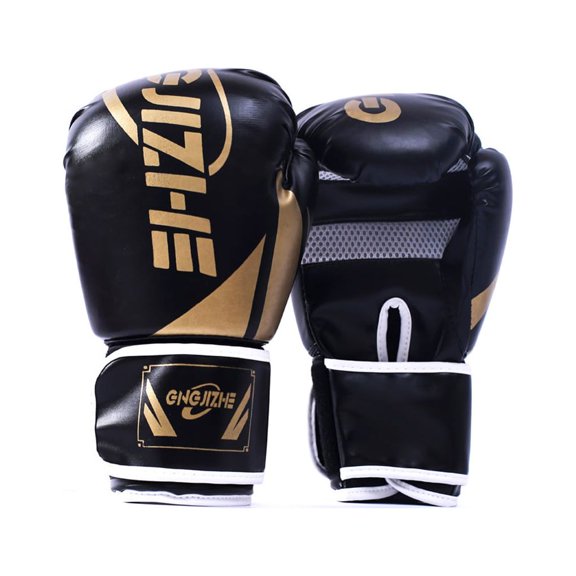 Wosthever 1 par de guantes de boxeo acolchados, práctica de entrenamiento para adultos, mitones transpirables ajustables, Protector de manos, Boxeo Negro 12oz