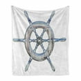 thumbnail image 1 of Nautical Soft Flannel Fleece Blanket, Illustration of a Wooden Ship Wheel over White Backdrop Sail Exploring Ocean Theme, Cozy Plush for Indoor and Outdoor Use, 60" x 80", Blue White, by Ambesonne, 1 of 6
