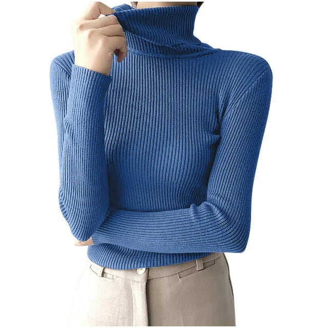 Timegard Chandails d'Automne pour Femmes Col Montant Ajusté Chandail Décontracté Manches Longues Bas Couleur Unie