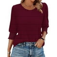 thumbnail image 4 of Jalioing Women's Casual Striped Shirts 3/4 Puff Sleeve Crew Neck Fashion Tunic Blouses Summer Dressy Tops, 4 of 5