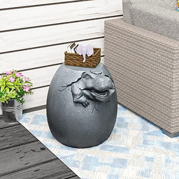 HOMPUS Outdoor Concrete Side Table Dinosaur Egg Shaped Cute Morden End Table Patio Decor Round Coffee Accent Table Garden Stool for Livingroom,Outside,Balcony,Pool (Gray)