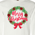 thumbnail image 4 of Inktastic Merry Christmas Wreath with Red Bow and Ornaments Long Sleeve T-Shirt, 4 of 5