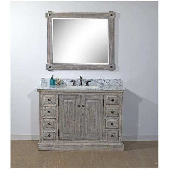 InFurniture WK1848-G-CW SQ TOP 48 in. Rustic Solid Fir Single Sink Vanity With Rectangular Sink in Grey-Driftwood With Carrara White Marble Top-No Faucet