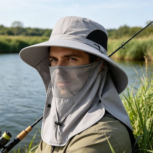 Men's Full Protection Sun Hat With Removable Face Neck Flap Wide Boonie Hat Breathable Mesh Cap For Hiking Fishing Camping Gardeni