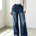 thumbnail image 4 of Miqool Wide Leg Jeans for Women Trendy Pleated High Waisted Drawstring Tie Elastic Waist Stretchy Denim Pants Trouser Jeans with Pockets, 4 of 6