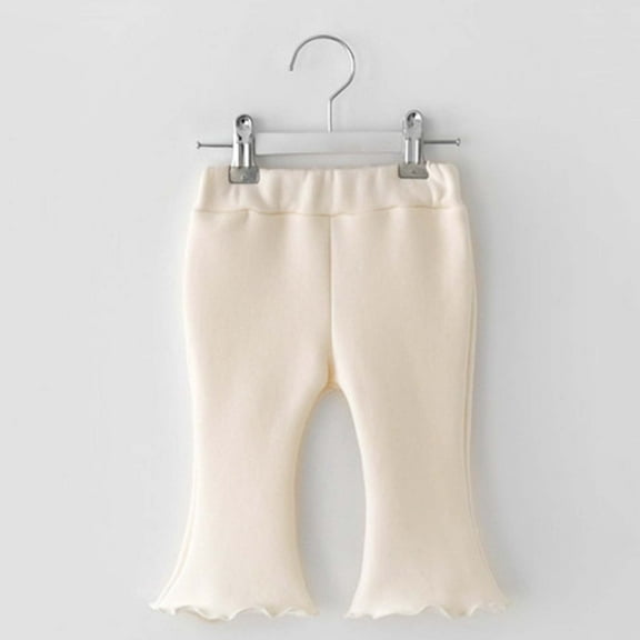 Odeerbi Girls Flared Pants Spring Childrens Wear Plaid Flare Pants Western 2025 Casual Pants Baby Cotton Pants Beige