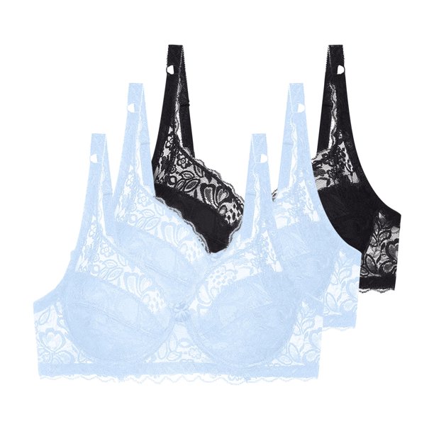 HongQid 3pcs Womens Underwire Bra Comfort Push Up Bras Buttery Soft Wired Bralette Full Coverage Sport Everyday Bra