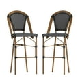 thumbnail image 2 of Merrick Lane Set of Two Stacking French Bistro Bar Stools with Black and White PE Seats and Back and Bamboo Finished Metal Frames for Indoor/Outdoor Use, 2 of 12