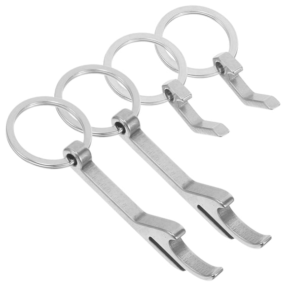 FRCOLOR 4-Pack Stainless Steel Beer Bottle Opener Keychains, Metal Bottle Openers with Mixed Styles for Easy Use