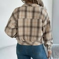 thumbnail image 4 of Arlun Cropped Flannel Plaid Shacket Jackets for Women Long Sleeve Button down Lapel Coats 2025 Autumn Winter Trendy Pockets Design Lightweight Comfort Outerwear Khaki XL, 4 of 8