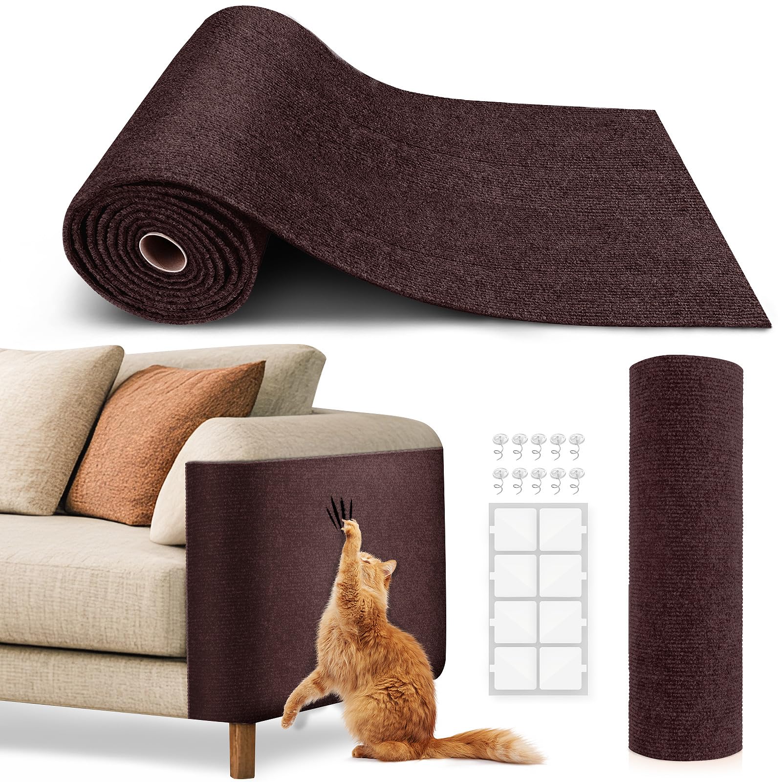 Aertyole 78.7 Inch Cat Scratch Mat Self-Adhesive Brown photo 1