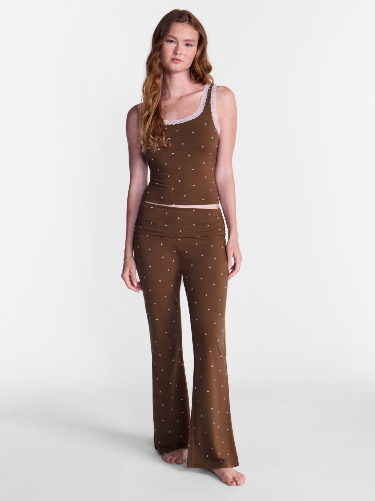 No Boundaries Cotton Blend Jersey Sleep Lace Tank Top, Women’s XXS-3X
