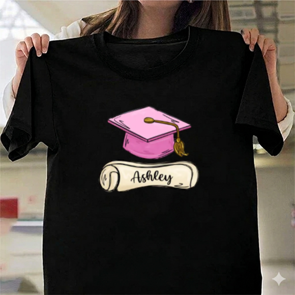 Personalized Grad Cap Achievement Academic Milestone Celebration Unisex T-Shirt H11197, up to size 5XL