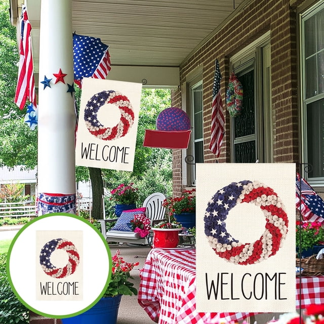 Independence Day Double-sided Linen Garden Flag Holiday Outdoor Yard Decoration Flag