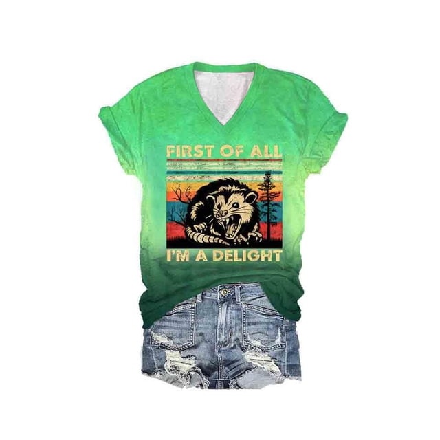 Puntoco Blusas estampadas de moda para mujer, blusas de manga corta, camisetas con cuello en V