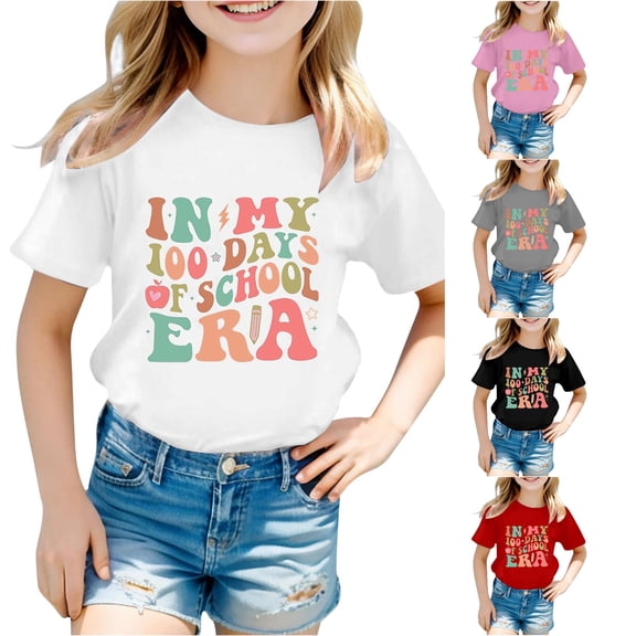Toddler Girl's Short Sleeve Crew Neck Tops Graphic Print Tee for School Season Casual Top Size 2-3T , White