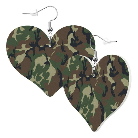 Camouflage Leather Heart Earrings Dangle For Women Love Earrings Lightweight