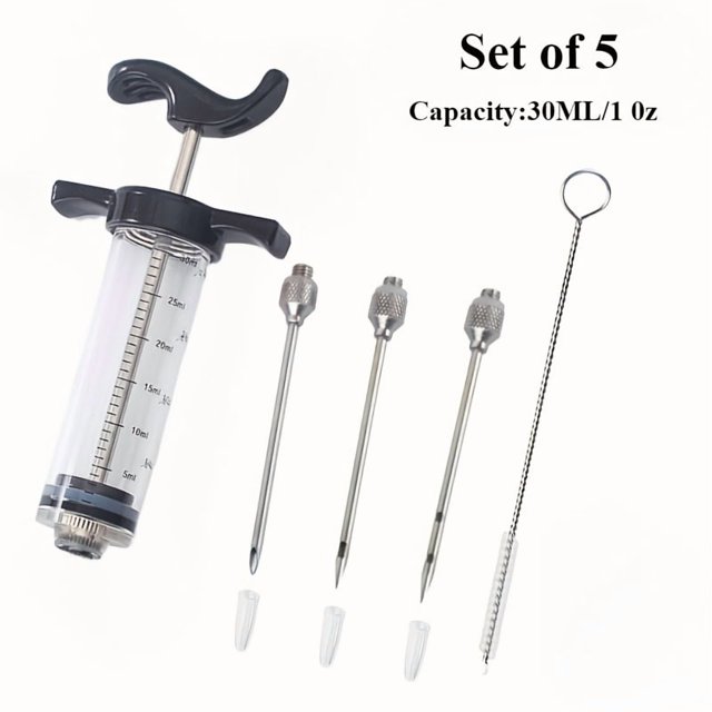 Dosaele Ensemble de 5 Injecteurs de Marinade de Viande Outil de Marinade Rapide avec Aiguilles en Acier Inoxydable pour Dinde & Barbecue – Kit de Seringues à Assaisonnement Durables et Antirouille pour Cuisine & Grill Extérieur