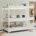 thumbnail image 3 of Harper & Bright Designs Twin Size Triple Bunk Bed with Built-inLadder, Twin Over Twin Over Twin Metal Bunk Bed Frame with Full-length Rails for Bedroom, White, 3 of 11