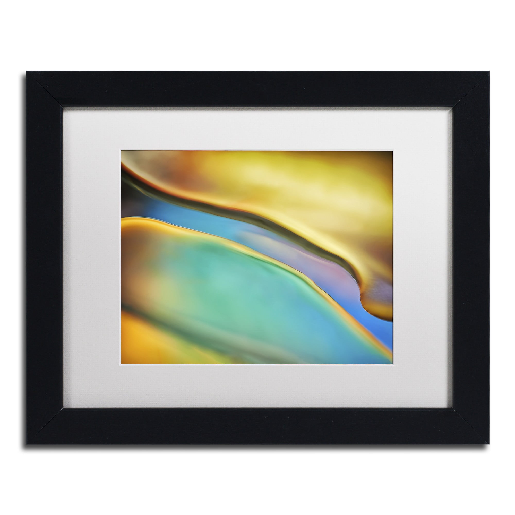 Trademark Fine Art 'Yellow and Aqua Blue Flow' Canvas Art by Cora Niele, White Matte, Black Frame