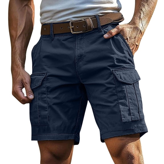 OIOLOYJM Men's Casual Cotton Twill Hiking Cargo Shorts Lightweight Athletic Golf Outdoor Work Shorts with Multi Pockets Navy L
