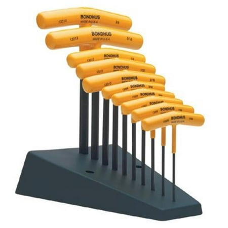 10-Pc T-Handle Hex Key Set 3-32-3-8 Inch W