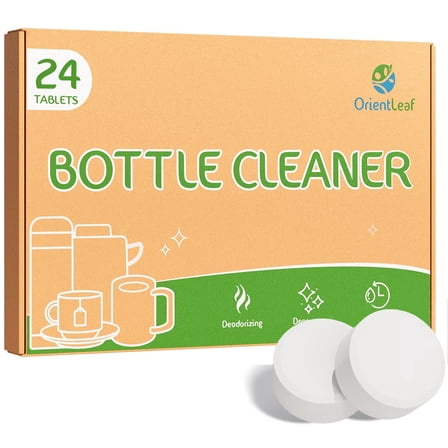 OrientLeaf Water Bottle Cleaning Tablets,  Cleaner Tablets for Stainless Steel, Glass and Plastic Bottles, Chlorine-Free Unscented, Removes Stains and Odor, 24 Tablets