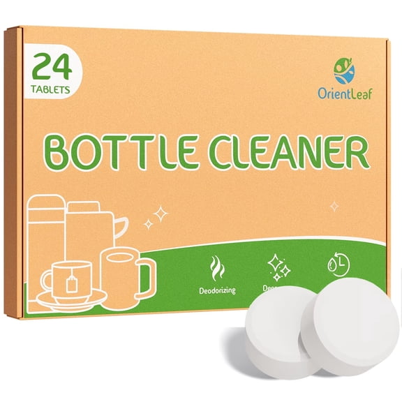 OrientLeaf Water Bottle Cleaning Tablets,  Cleaner Tablets for Stainless Steel, Glass and Plastic Bottles, Chlorine-Free Unscented, Removes Stains and Odor, 24 Tablets