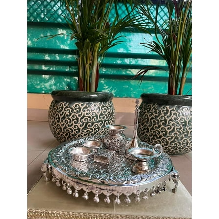 Indiancraftsbykanika German Silver 12 Inch Decorative Bowls Set of 7