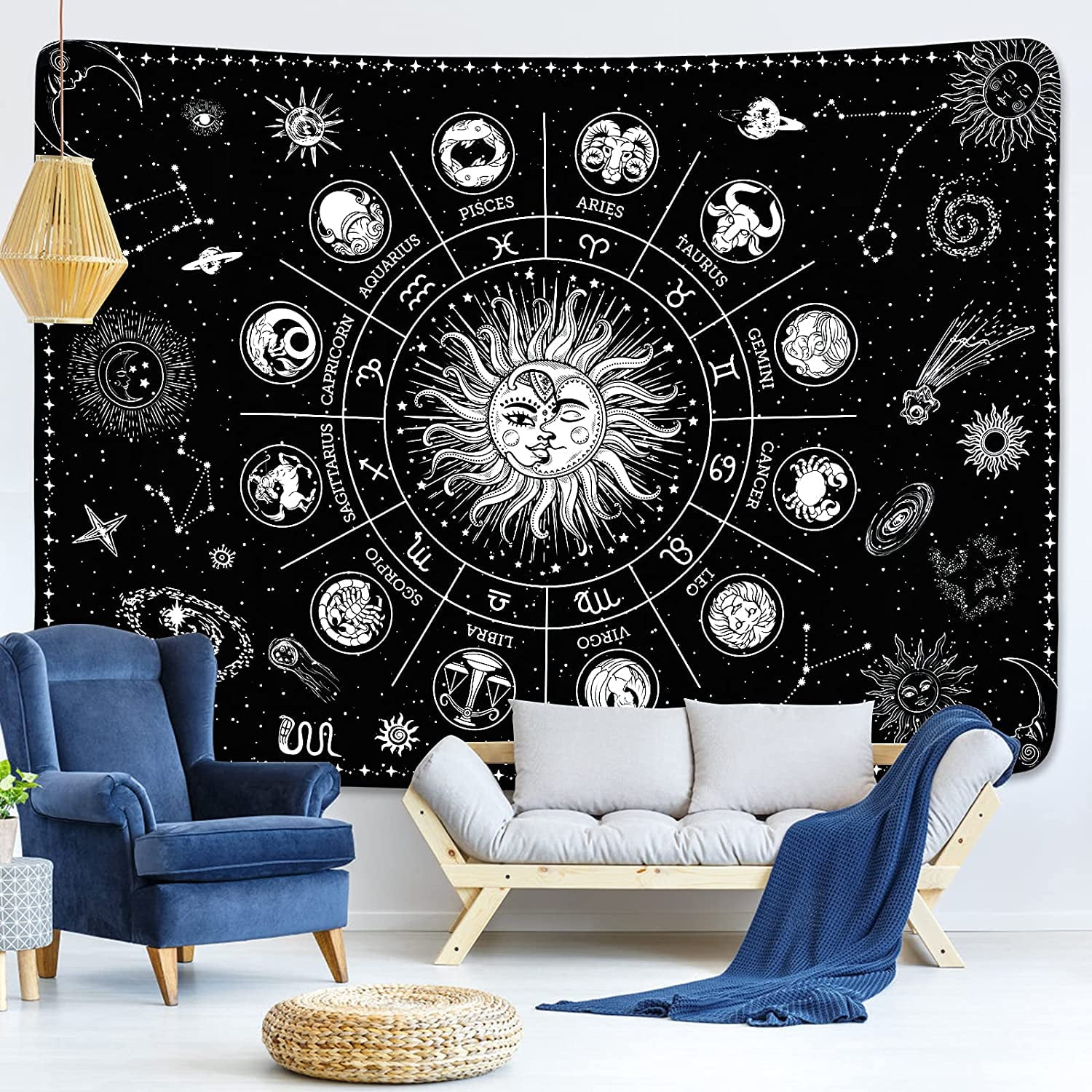 Zodiac Tapestry Astrology Tapestry Black and White Tapestry Moon and Sun Tapestry Constellation Tapestry Witchy Tapestry Wall Hanging for Room 59.1 x 82.7 inches Black and White 59.1 82.7 Walmart