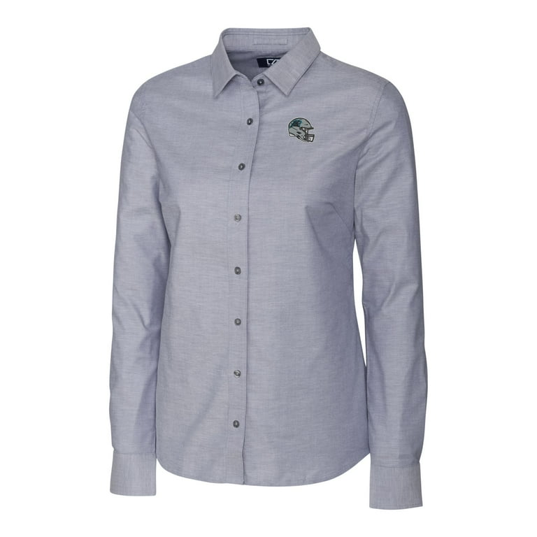 Women s Cutter Buck Charcoal Carolina Panthers Helmet Logo Stretch Oxford Long Sleeve Button Up Shirt Walmart