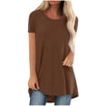 thumbnail image 2 of Brown T Shirts for Women's Spring and Summer Solid Color Rag Shoulder Long T Shirt Round Neck Loose Short Sleeved Pullover Top for Women Fashion Clothing, 2 of 5