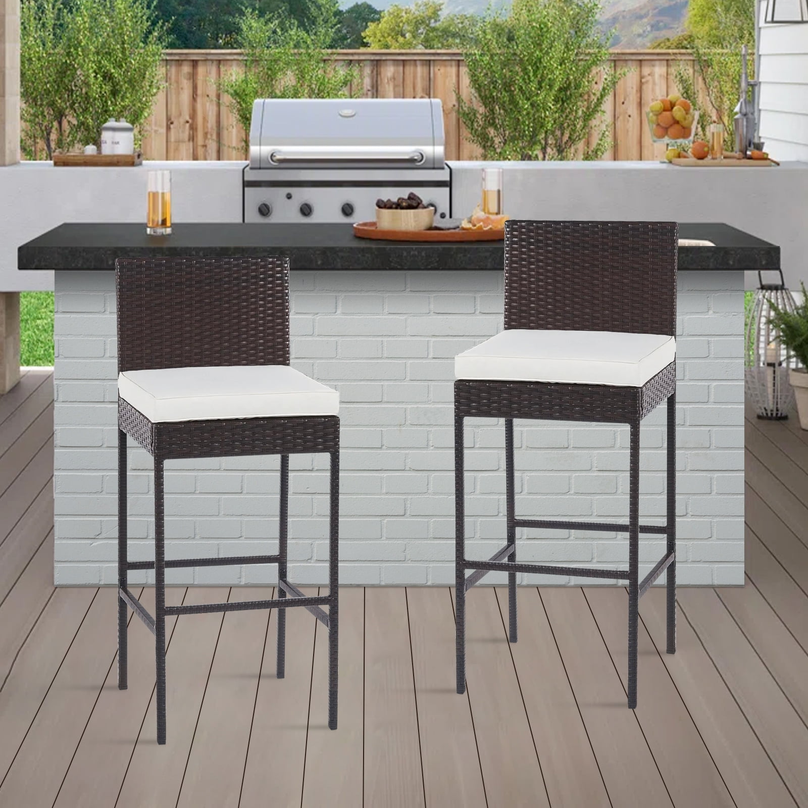 NiamVelo 2Piece Outdoor Bar Stools 30" Wicker Patio Bar Chairs All