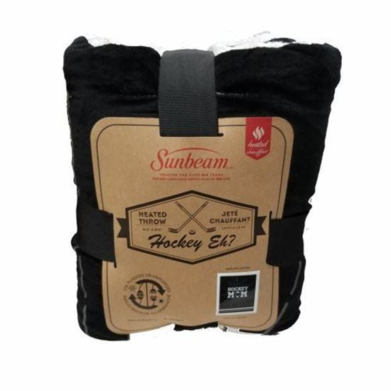 Sunbeam Heated Throw, Royal Mink and Sherpa, 50"x60", Hockey Mom