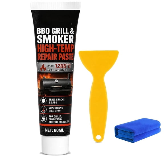 High-Temp BBQ Grill and Smoker Repair Paste Heat Resistant Sealant with Scraper, for Metal Stove, Fireplace, Exhaust Pipe and Outdoor Grill (1PCS)