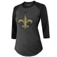 thumbnail image 2 of Women's Majestic Threads Tyrann Mathieu Black New Orleans Saints Name & Number Raglan 3/4 Sleeve T-Shirt, 2 of 3
