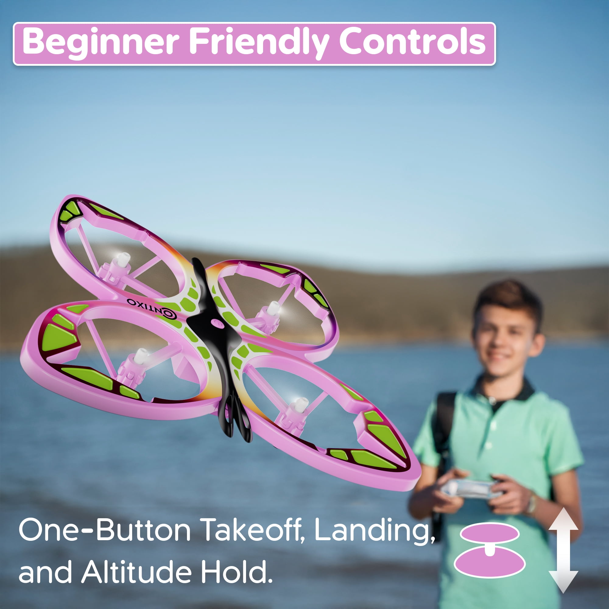Contixo Mini Drone for Kids, Kids Drones for Adults with LED Lights, Altitude Hold, and 14-Min Flight, Pink Butterfly