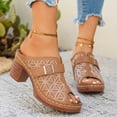 thumbnail image 6 of Sandals Womens Women's Fashionable Casual Spring And Summer Trendy Solid Color Floral Embroidered Metal Buckle Half-Covered Toe High-Heeled Slippers,Brown,36, 6 of 9