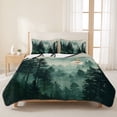 thumbnail image 3 of Quilts Full Size Bedding Set, Dark Green Forest Lightweight Quilted Comforter, Nature Mountain Pine Tree Vintage Soft Reversible Bedspread Coverlet with Pillow Covers for All Season, 78" x 90", 3 of 9