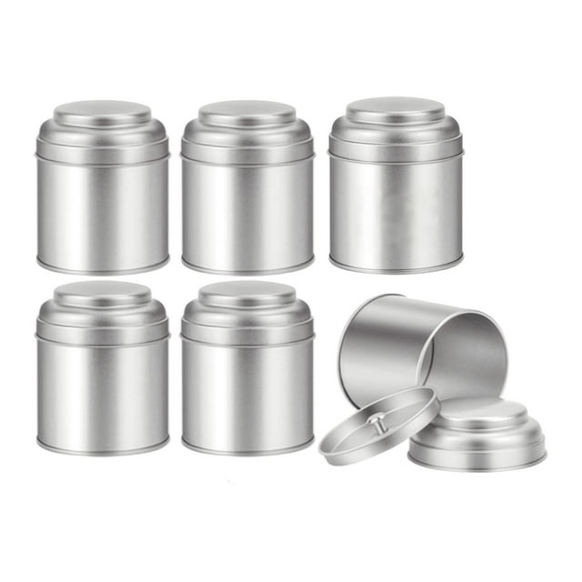 DOLITY 6x Tea Tin Canisters Easy to Clean Round Metal Loose Leaf Storage Containers Silver Canisters